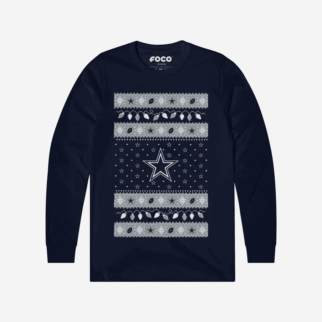 Dallas Cowboys Holiday Lights Sweater Long Sleeve T-Shirt FOCO S - FOCO.com