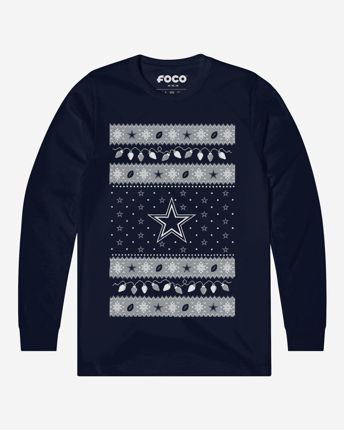 Dallas Cowboys Holiday Lights Sweater Long Sleeve T-Shirt FOCO S - FOCO.com