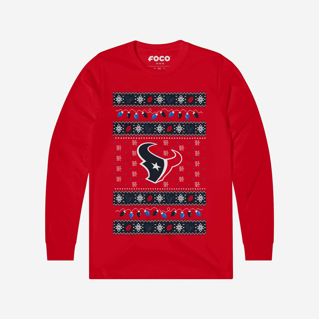 Houston Texans Holiday Lights Sweater Long Sleeve T-Shirt FOCO S - FOCO.com