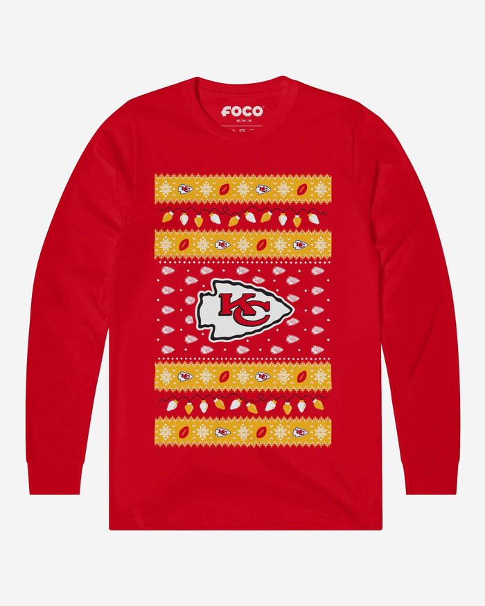 Kansas City Chiefs Holiday Lights Sweater Long Sleeve T-Shirt FOCO S - FOCO.com