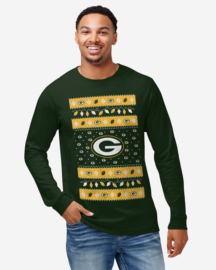 Green Bay Packers Holiday Lights Sweater Long Sleeve T-Shirt FOCO - FOCO.com