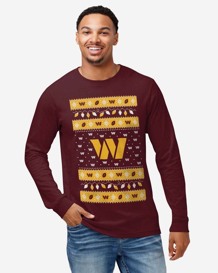 Washington Commanders Holiday Lights Sweater Long Sleeve T-Shirt FOCO - FOCO.com