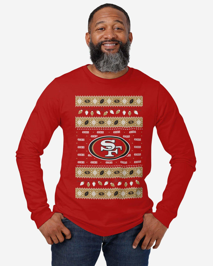 San Francisco 49ers Holiday Lights Sweater Long Sleeve T-Shirt FOCO - FOCO.com