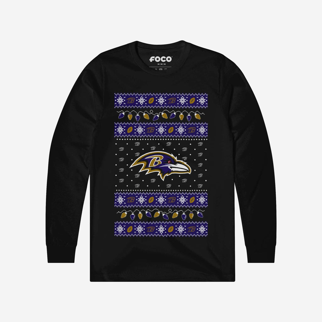 Baltimore Ravens Holiday Lights Sweater Long Sleeve T-Shirt FOCO S - FOCO.com