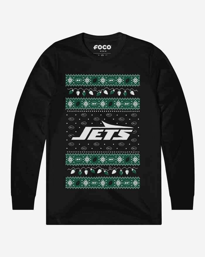 New York Jets Holiday Lights Sweater Long Sleeve T-Shirt FOCO S - FOCO.com