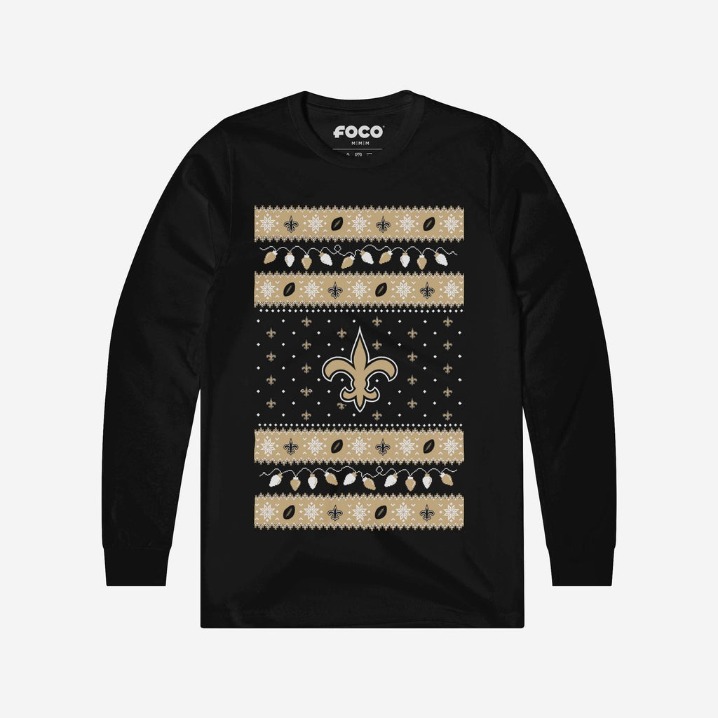 New Orleans Saints Holiday Lights Sweater Long Sleeve T-Shirt FOCO S - FOCO.com