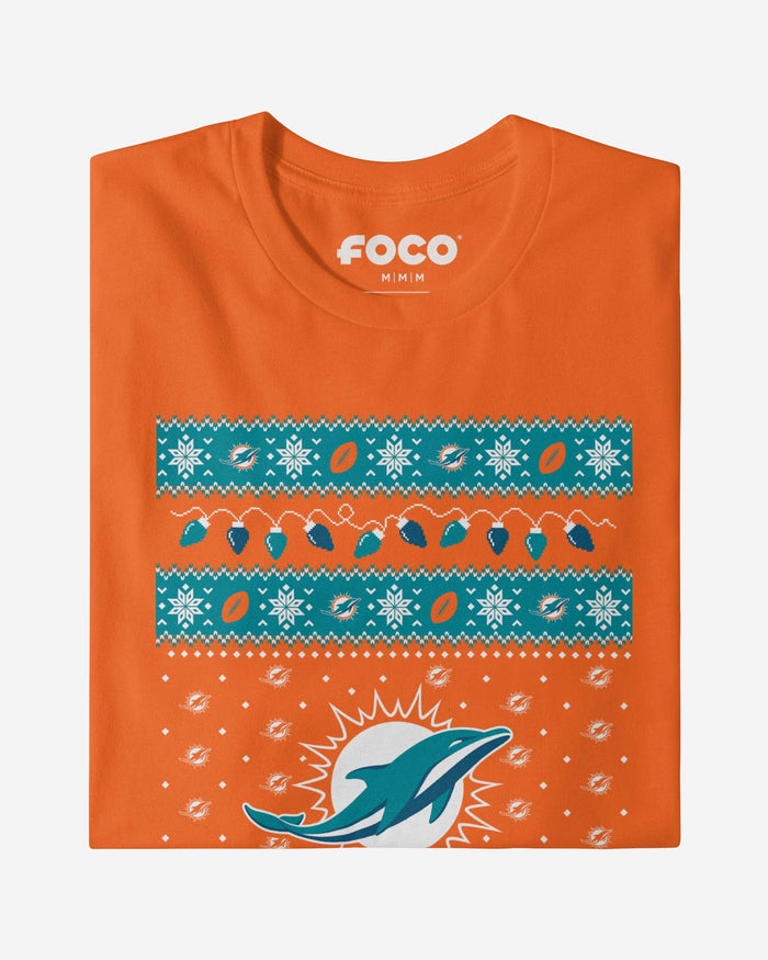 Miami Dolphins Holiday Lights Sweater Long Sleeve T-Shirt FOCO - FOCO.com