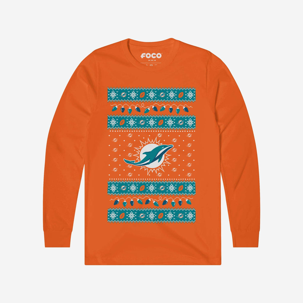 Miami Dolphins Holiday Lights Sweater Long Sleeve T-Shirt FOCO S - FOCO.com