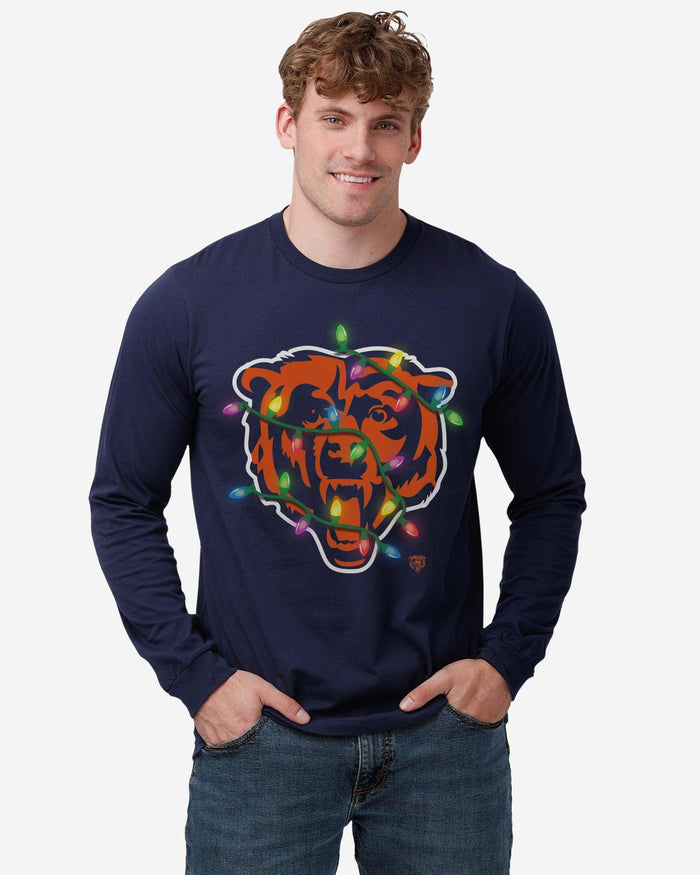 Chicago Bears Primary Logo Holiday Lights Long Sleeve T-Shirt FOCO - FOCO.com