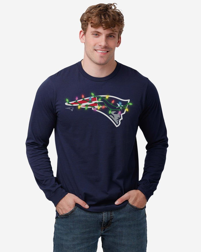 New England Patriots Primary Logo Holiday Lights Long Sleeve T-Shirt FOCO - FOCO.com