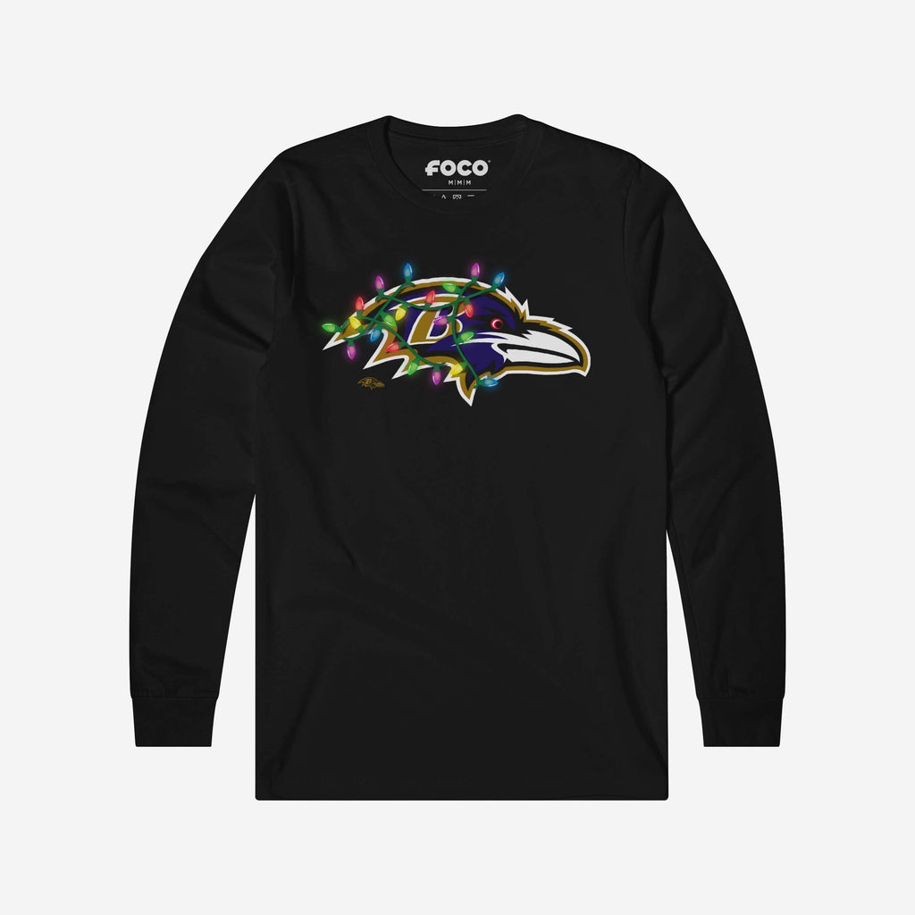 Baltimore Ravens Primary Logo Holiday Lights Long Sleeve T-Shirt FOCO S - FOCO.com