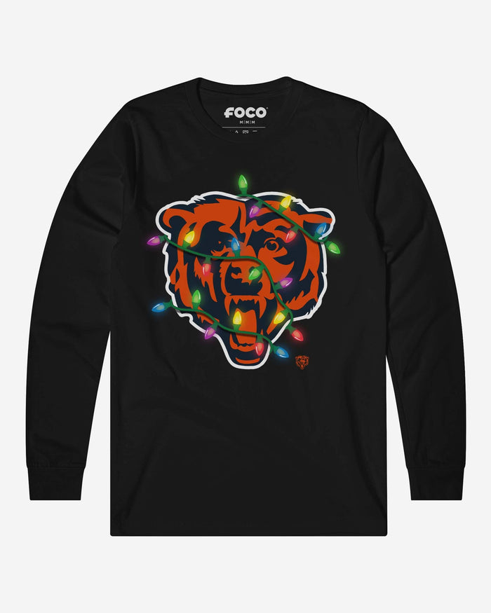 Chicago Bears Primary Logo Holiday Lights Long Sleeve T-Shirt FOCO Black S - FOCO.com