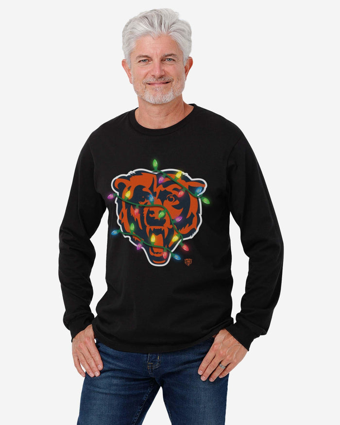 Chicago Bears Primary Logo Holiday Lights Long Sleeve T-Shirt FOCO - FOCO.com