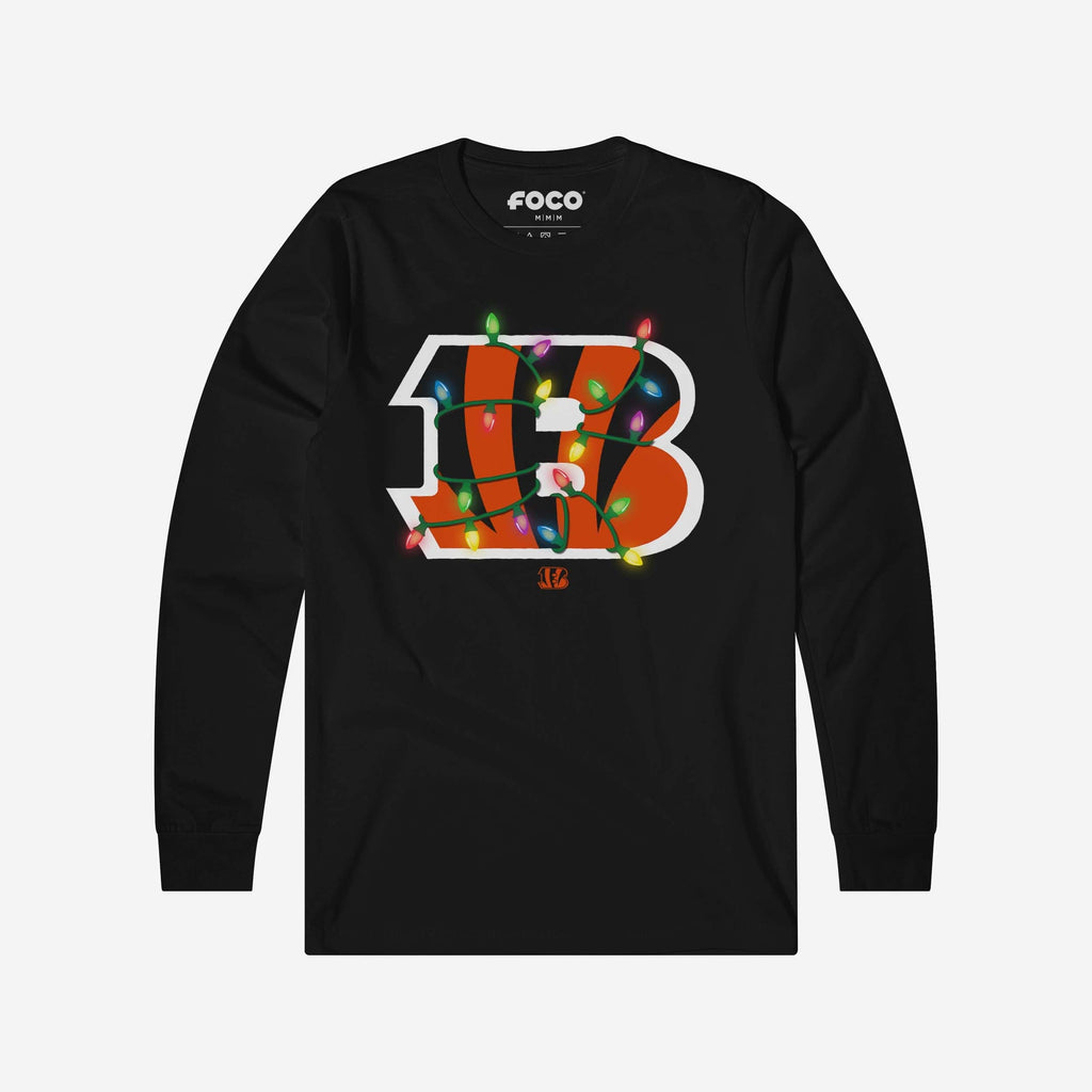 Cincinnati Bengals Primary Logo Holiday Lights Long Sleeve T-Shirt FOCO S - FOCO.com