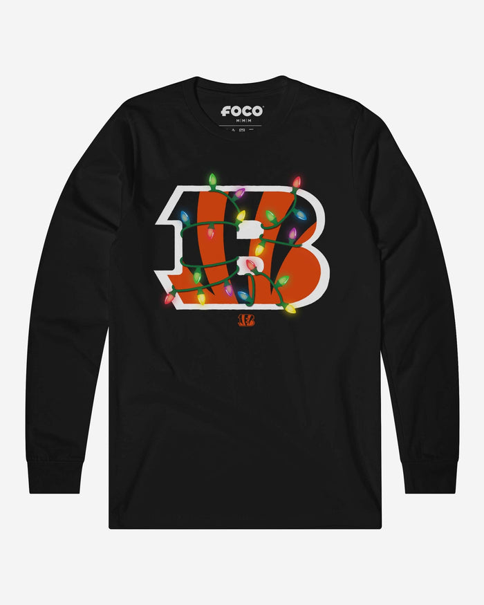 Cincinnati Bengals Primary Logo Holiday Lights Long Sleeve T-Shirt FOCO S - FOCO.com