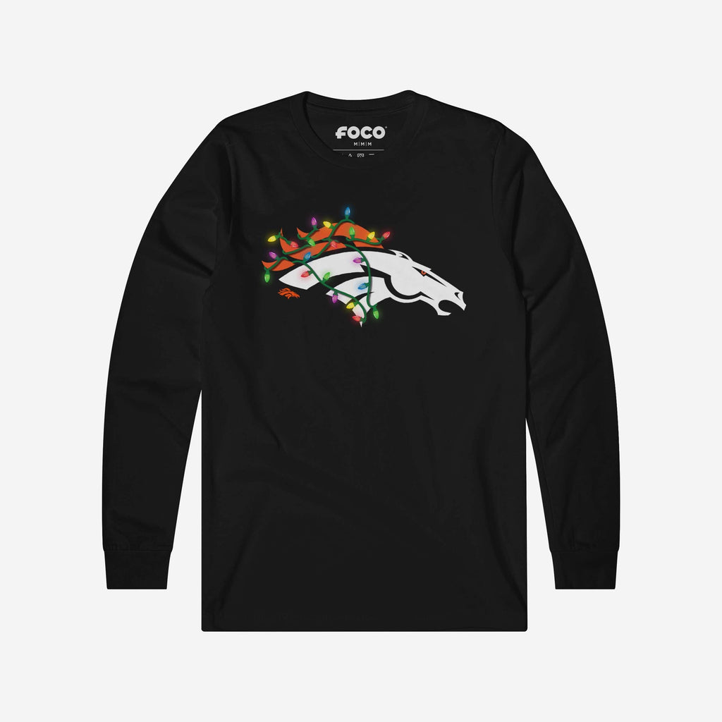 Denver Broncos Primary Logo Holiday Lights Long Sleeve T-Shirt FOCO S - FOCO.com