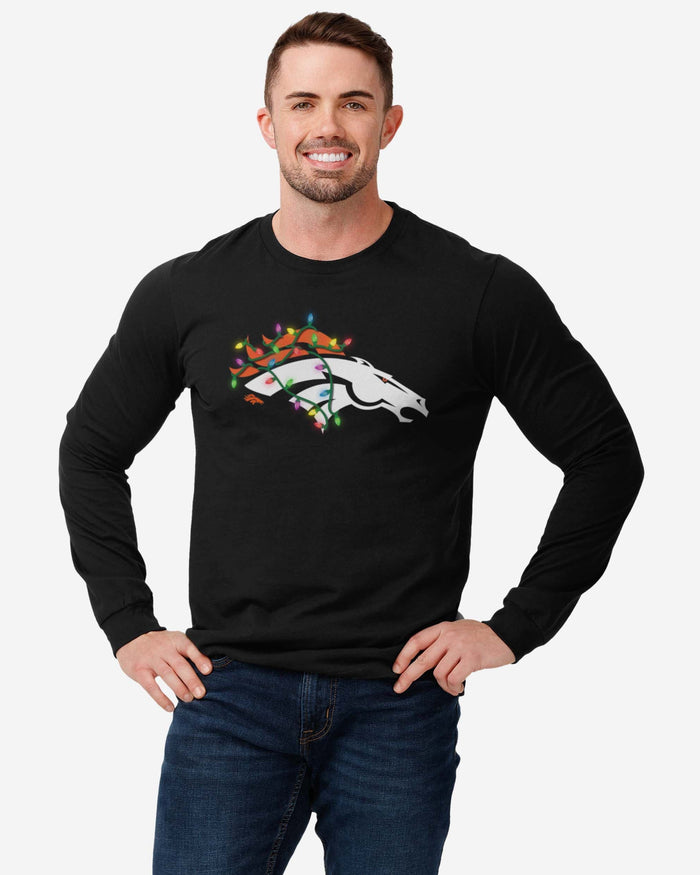 Denver Broncos Primary Logo Holiday Lights Long Sleeve T-Shirt FOCO - FOCO.com