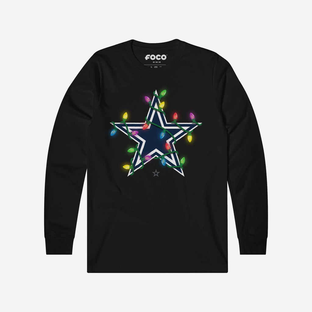 Dallas Cowboys Primary Logo Holiday Lights Long Sleeve T-Shirt FOCO S - FOCO.com