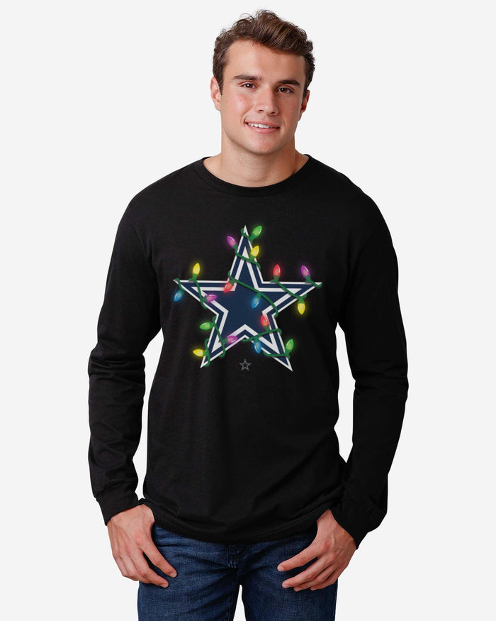 Dallas Cowboys Primary Logo Holiday Lights Long Sleeve T-Shirt FOCO - FOCO.com