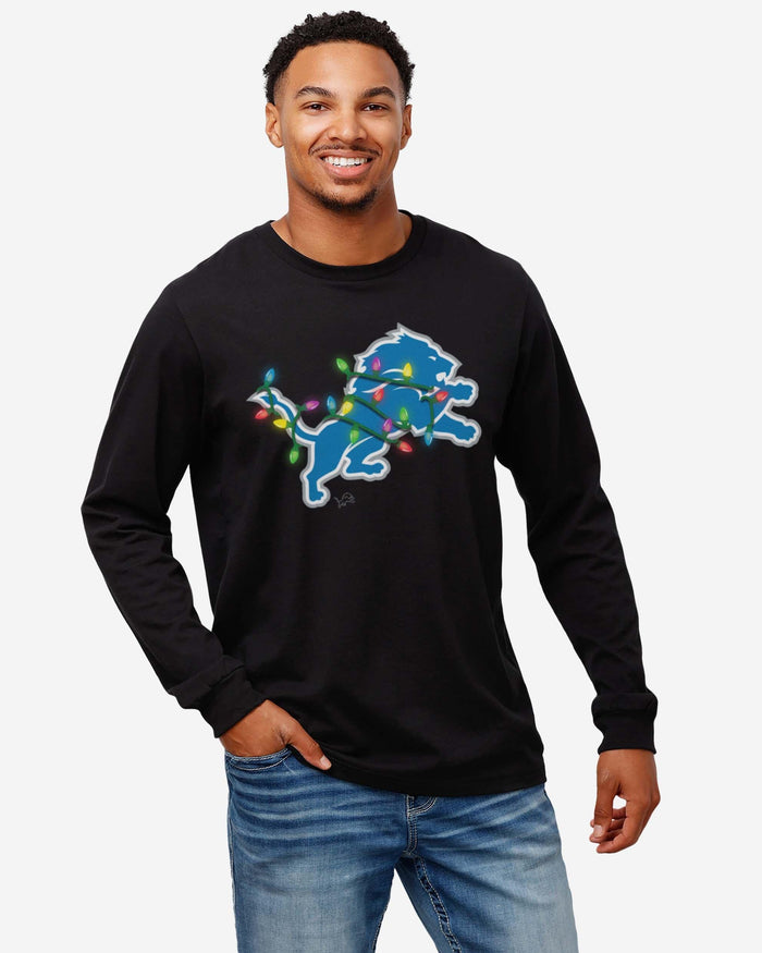 Detroit Lions Primary Logo Holiday Lights Long Sleeve T-Shirt FOCO - FOCO.com