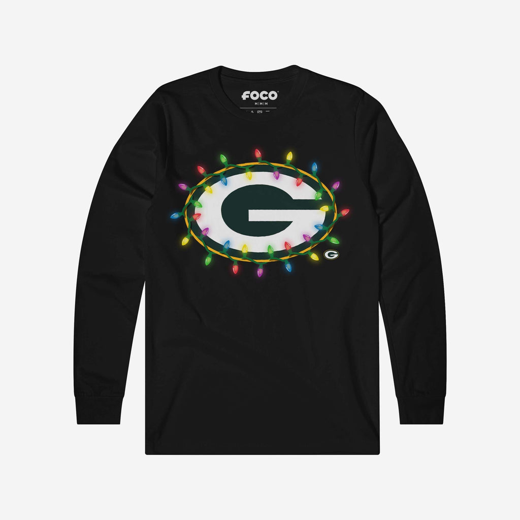 Green Bay Packers Primary Logo Holiday Lights Long Sleeve T-Shirt FOCO S - FOCO.com