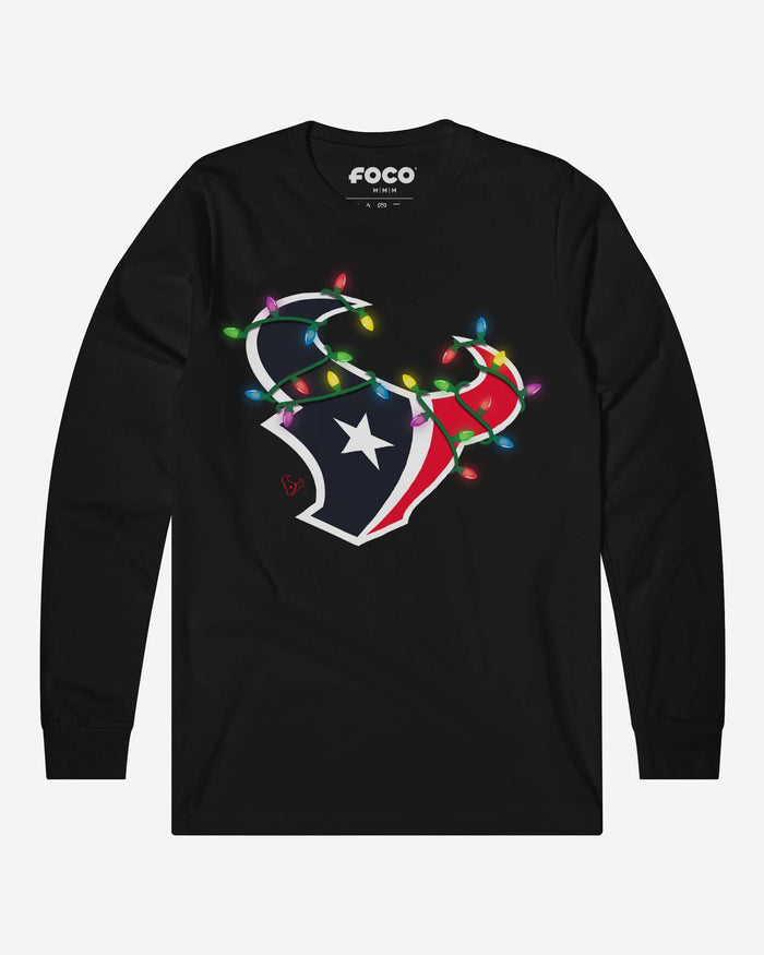 Houston Texans Primary Logo Holiday Lights Long Sleeve T-Shirt FOCO Black S - FOCO.com