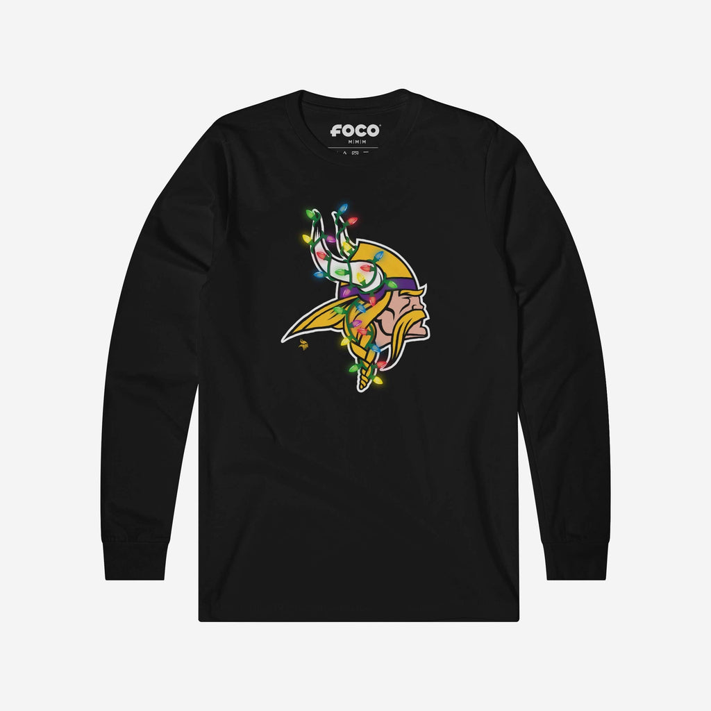 Minnesota Vikings Primary Logo Holiday Lights Long Sleeve T-Shirt FOCO S - FOCO.com