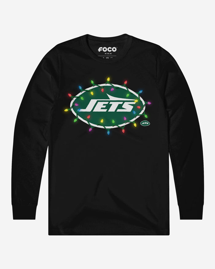 New York Jets Primary Logo Holiday Lights Long Sleeve T-Shirt FOCO S - FOCO.com