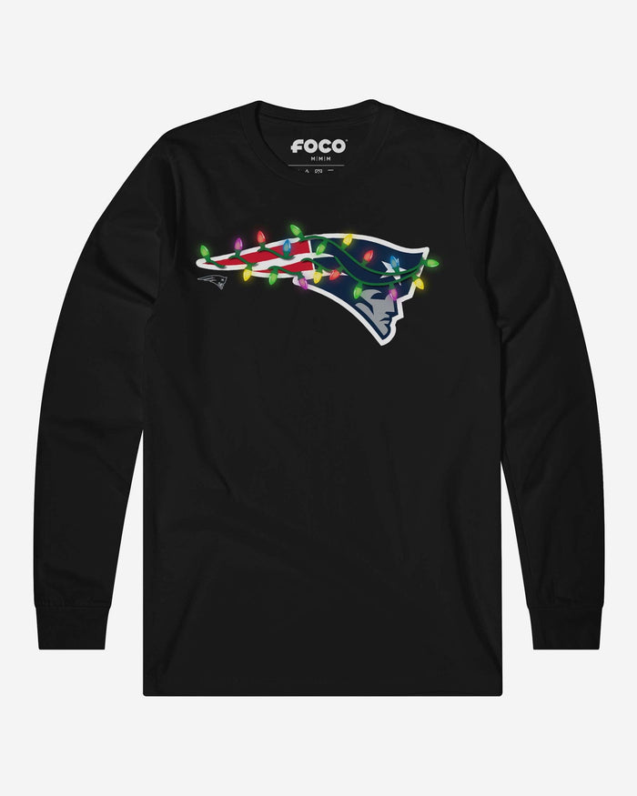 New England Patriots Primary Logo Holiday Lights Long Sleeve T-Shirt FOCO Black S - FOCO.com