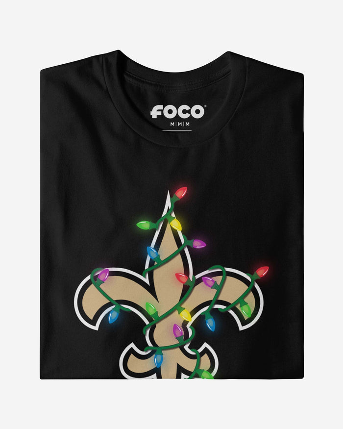 New Orleans Saints Primary Logo Holiday Lights Long Sleeve T-Shirt FOCO - FOCO.com