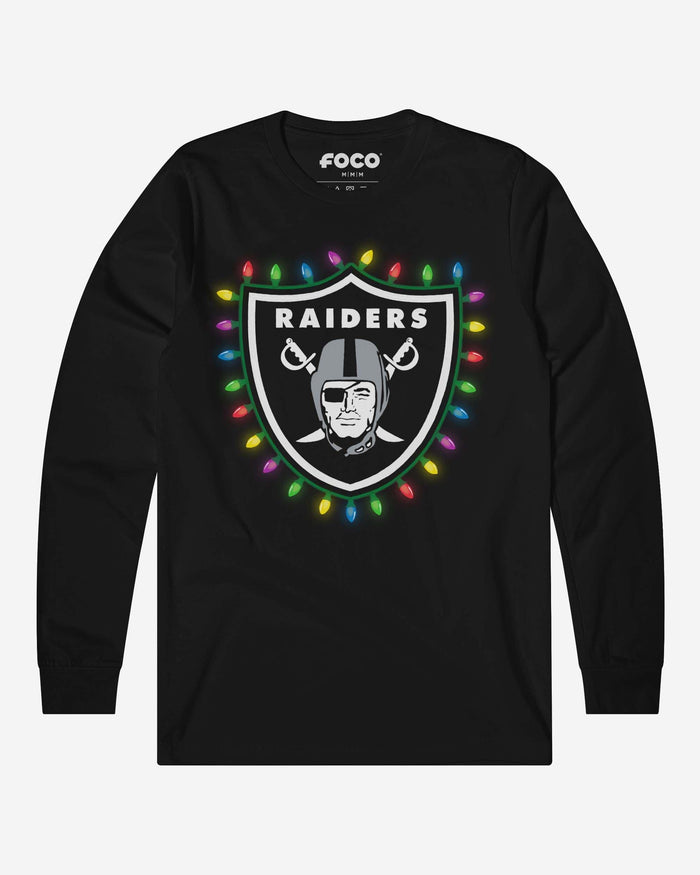 Las Vegas Raiders Primary Logo Holiday Lights Long Sleeve T-Shirt FOCO S - FOCO.com