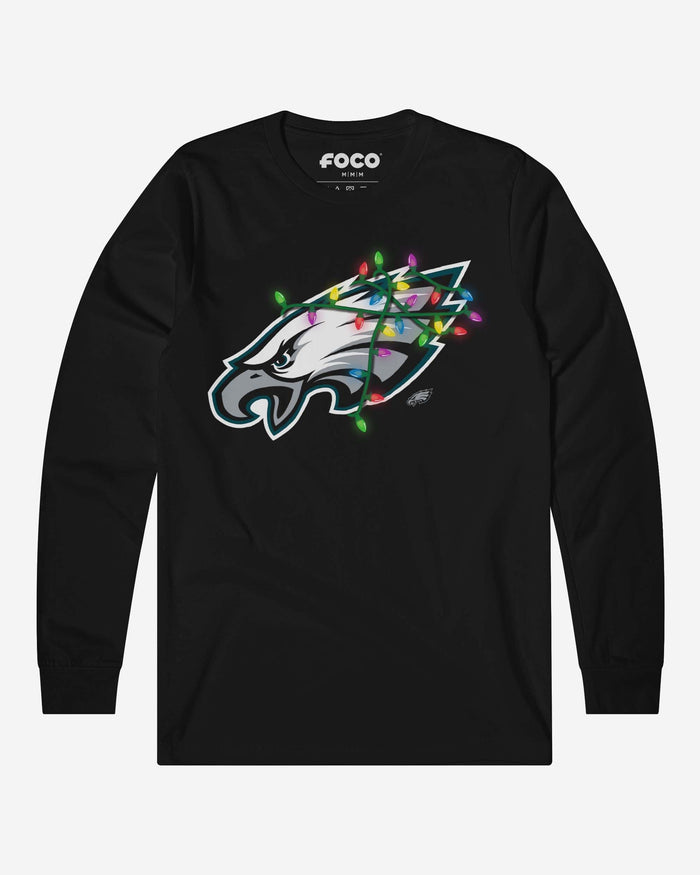 Philadelphia Eagles Primary Logo Holiday Lights Long Sleeve T-Shirt FOCO S - FOCO.com