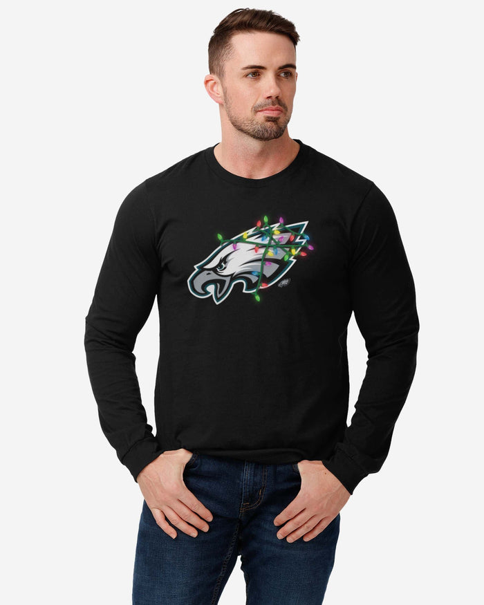 Philadelphia Eagles Primary Logo Holiday Lights Long Sleeve T-Shirt FOCO - FOCO.com