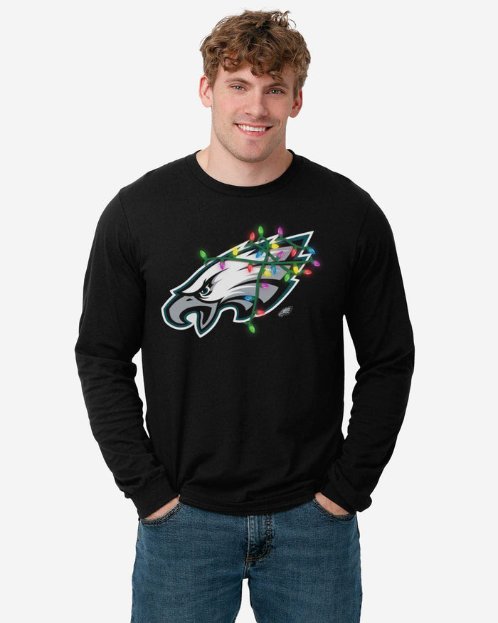 Philadelphia Eagles Primary Logo Holiday Lights Long Sleeve T-Shirt FOCO - FOCO.com