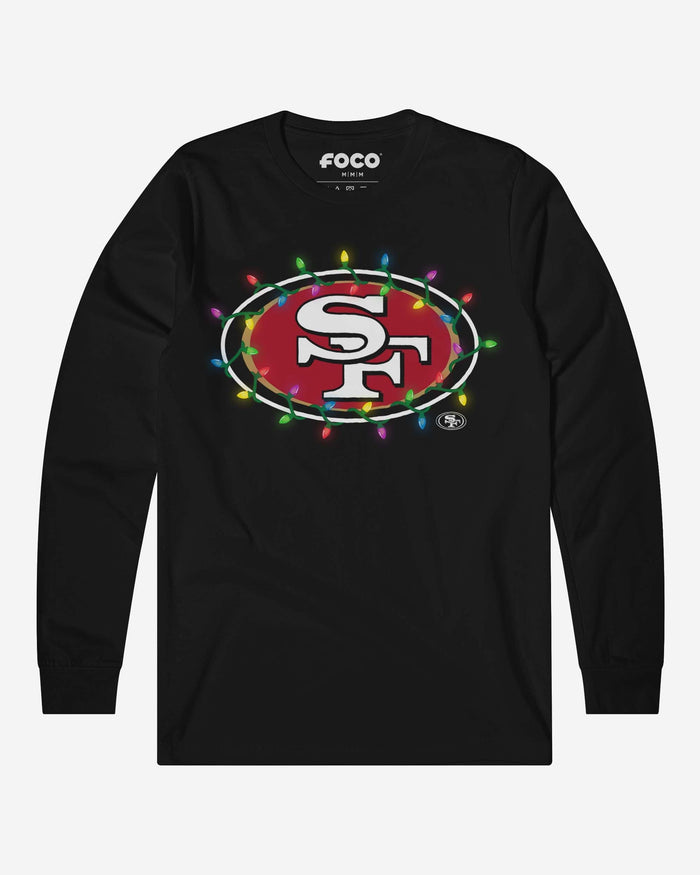 San Francisco 49ers Primary Logo Holiday Lights Long Sleeve T-Shirt FOCO S - FOCO.com