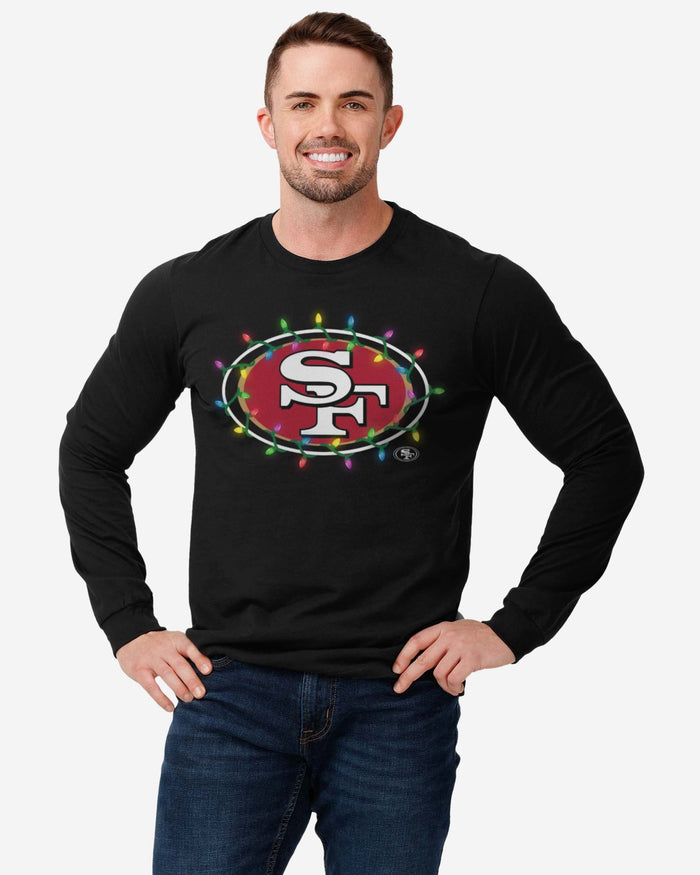 San Francisco 49ers Primary Logo Holiday Lights Long Sleeve T-Shirt FOCO - FOCO.com