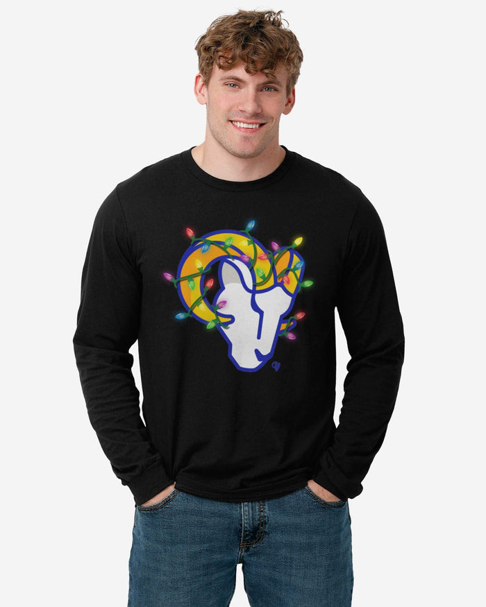 Los Angeles Rams Primary Logo Holiday Lights Long Sleeve T-Shirt FOCO - FOCO.com