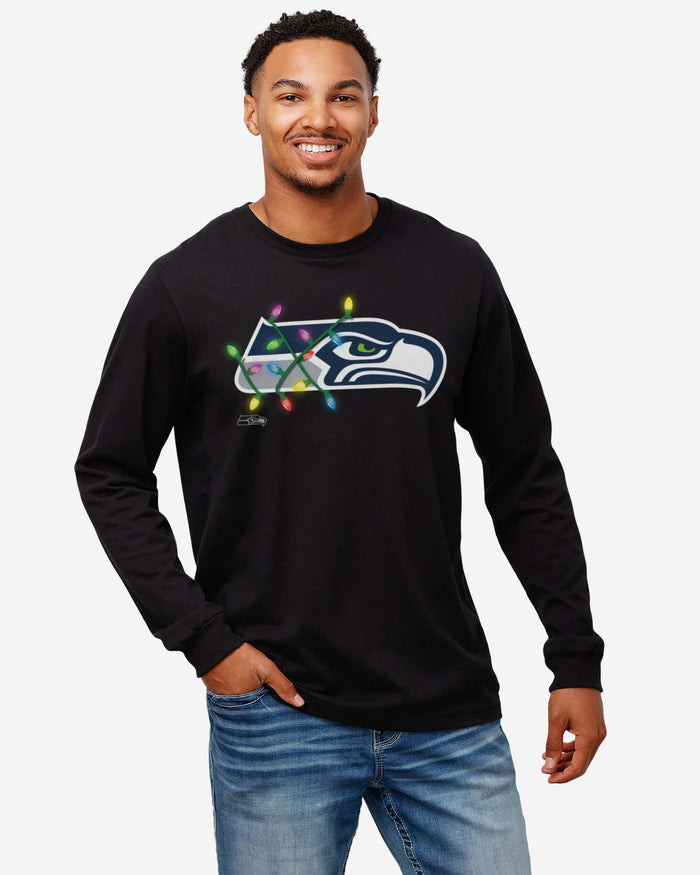 Seattle Seahawks Primary Logo Holiday Lights Long Sleeve T-Shirt FOCO - FOCO.com