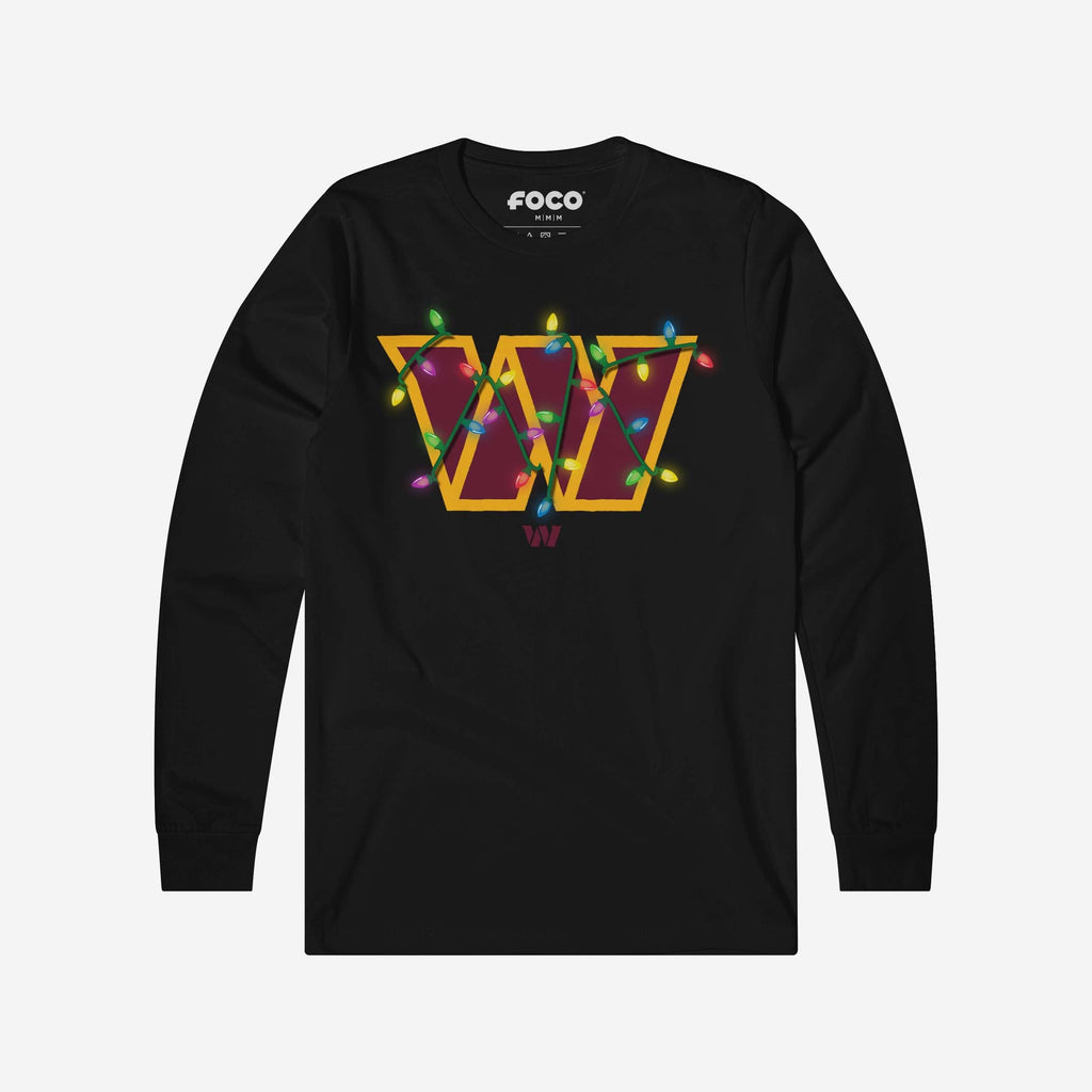 Washington Commanders Primary Logo Holiday Lights Long Sleeve T-Shirt FOCO S - FOCO.com