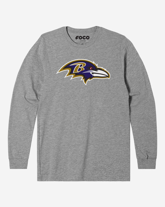 Baltimore Ravens Primary Logo Long Sleeve T-Shirt FOCO Athletic Heather S - FOCO.com