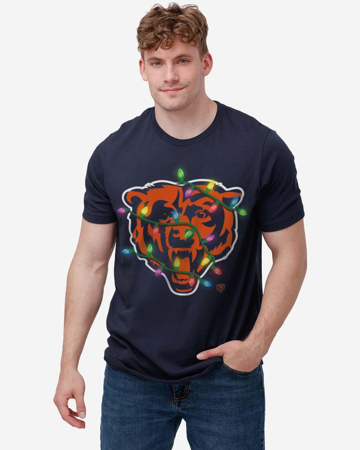 Chicago Bears Primary Logo Holiday Lights T-Shirt FOCO - FOCO.com