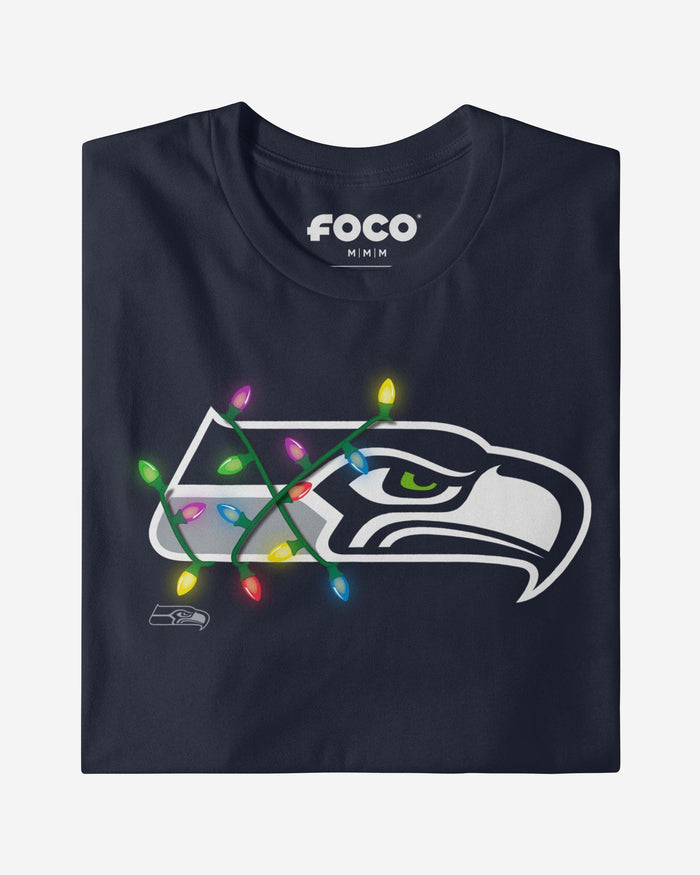 Seattle Seahawks Primary Logo Holiday Lights Long Sleeve T-Shirt FOCO - FOCO.com