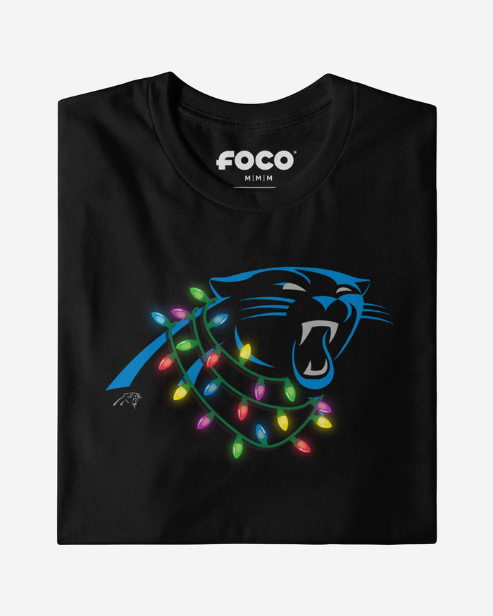 Carolina Panthers Primary Logo Holiday Lights T-Shirt FOCO - FOCO.com