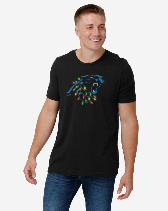 Carolina Panthers Primary Logo Holiday Lights T-Shirt FOCO - FOCO.com