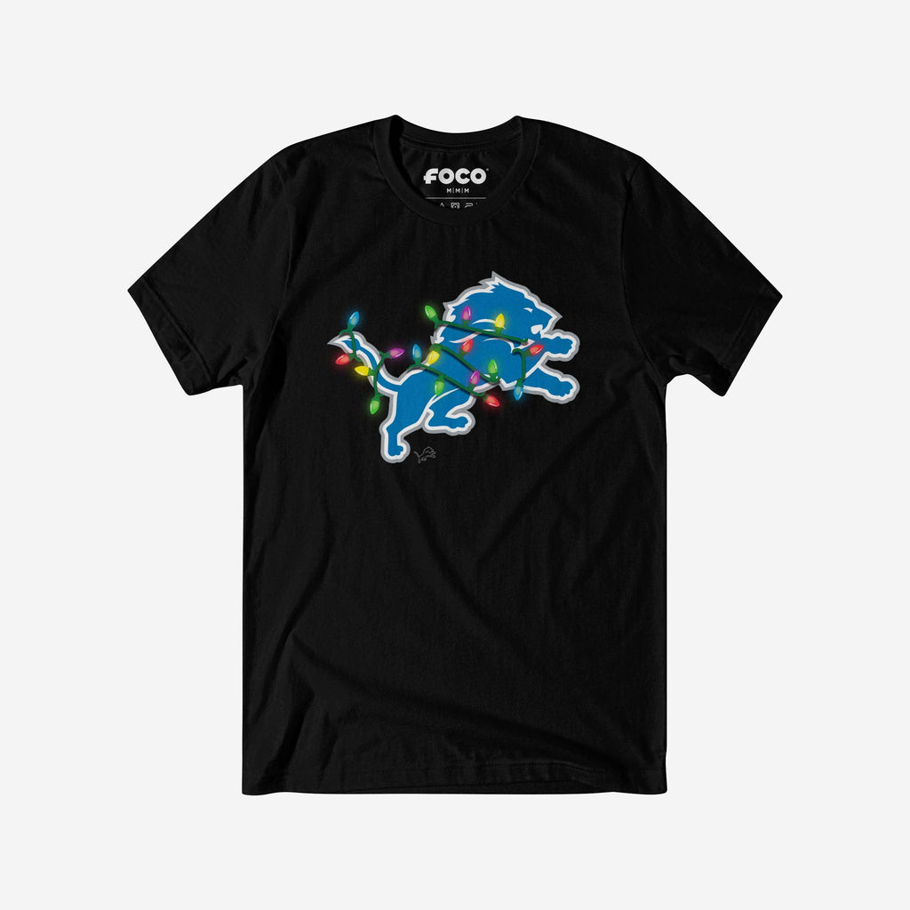 Detroit Lions Primary Logo Holiday Lights T-Shirt FOCO S - FOCO.com