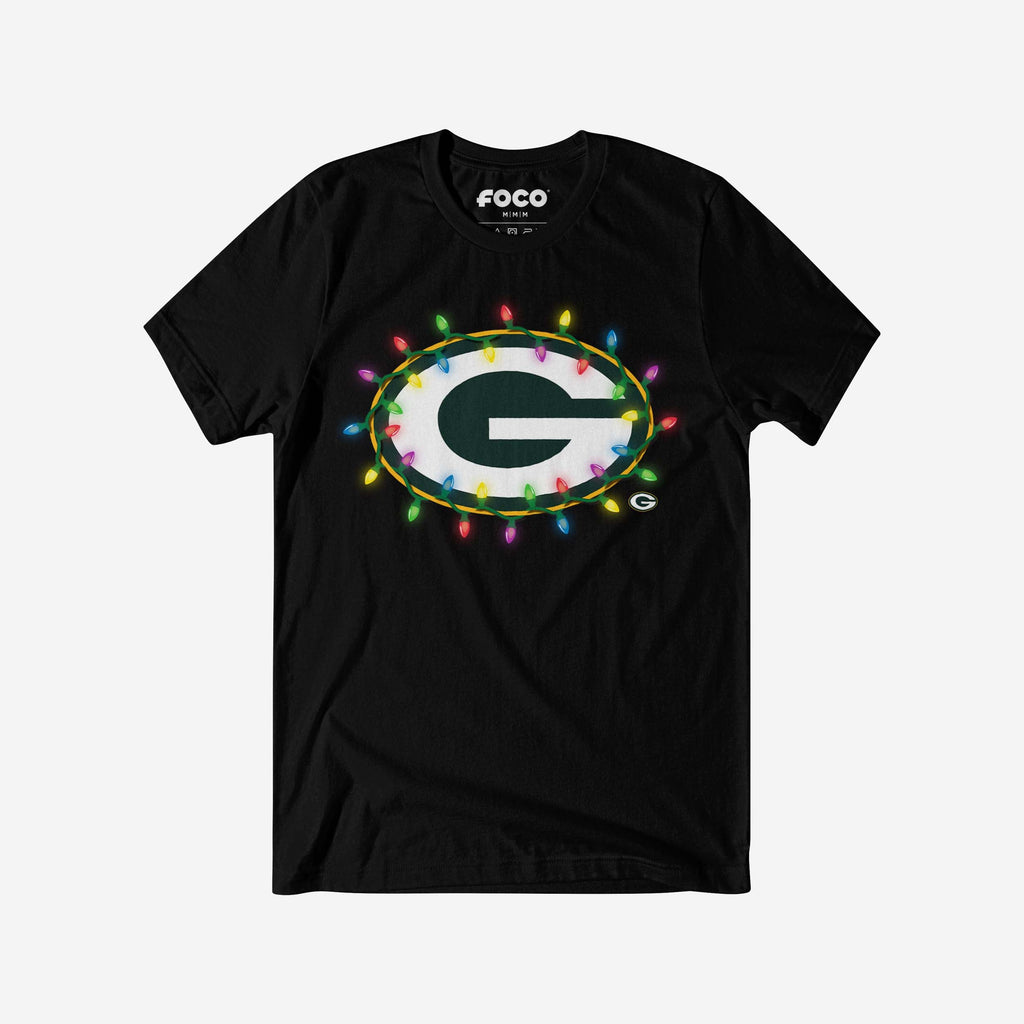 Green Bay Packers Primary Logo Holiday Lights T-Shirt FOCO S - FOCO.com