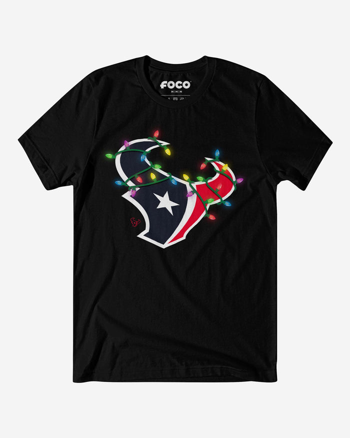 Houston Texans Primary Logo Holiday Lights T-Shirt FOCO Black S - FOCO.com