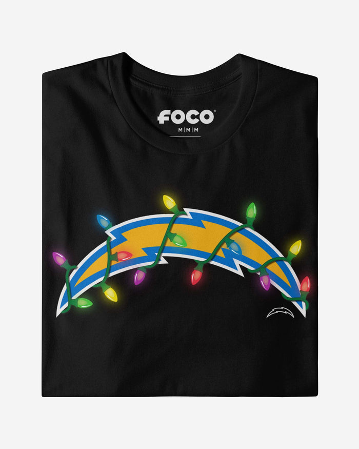 Los Angeles Chargers Primary Logo Holiday Lights T-Shirt FOCO - FOCO.com