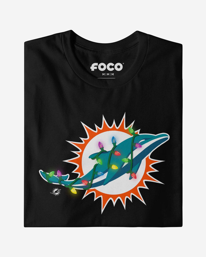 Miami Dolphins Primary Logo Holiday Lights T-Shirt FOCO - FOCO.com