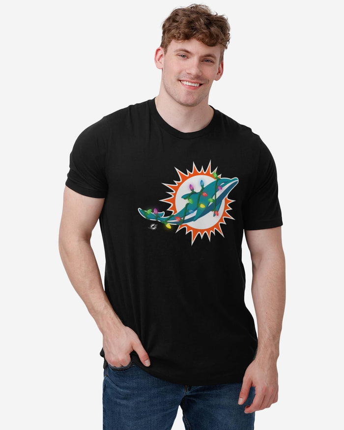 Miami Dolphins Primary Logo Holiday Lights T-Shirt FOCO - FOCO.com